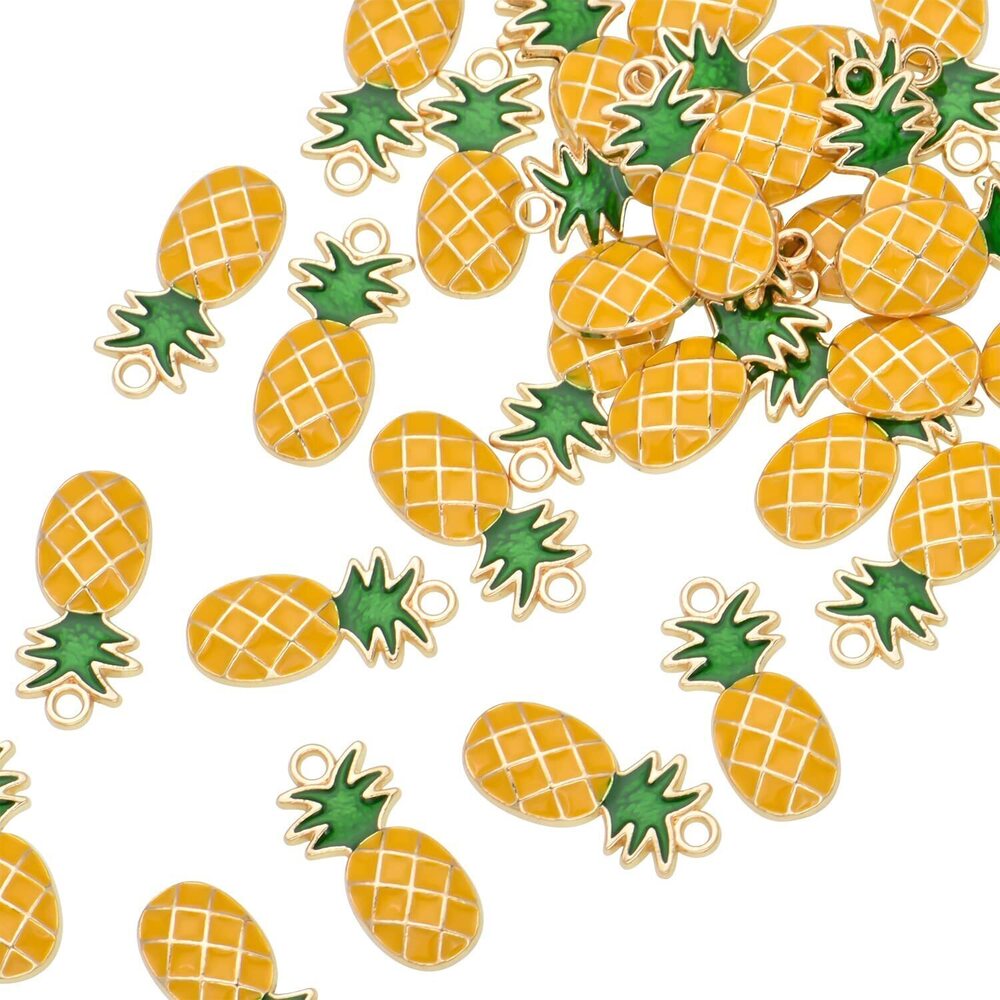 7739 Pack of 80 Pineapple Enamel Charms Gold Plated Colored Pendants Hawaii